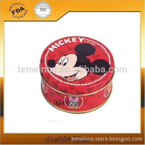 Popular Cartoon Printed Cracker Tin Boxes Round Aluminum Gift Tin Boxes